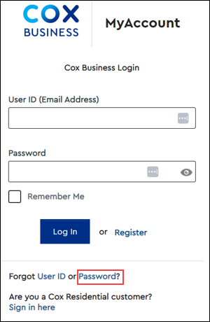 fake cox user id and password